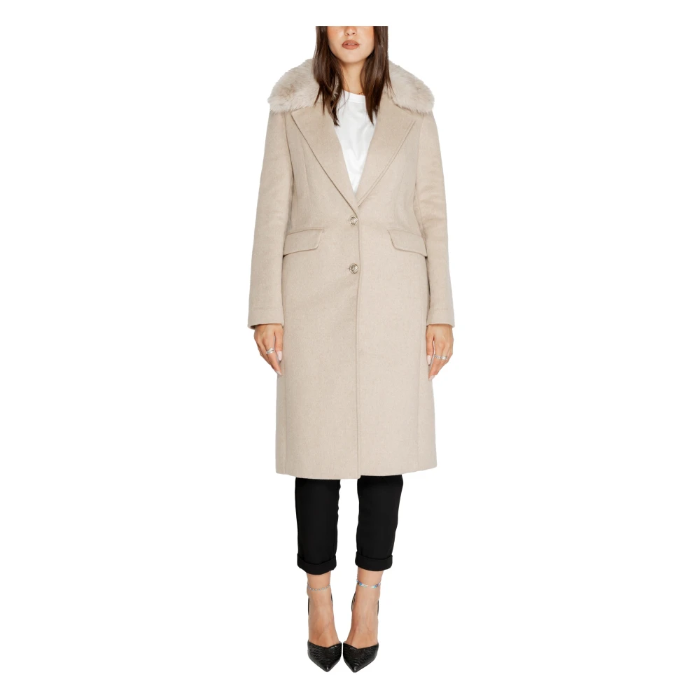 Guess Beige Mantel met Revers en Knoopsluiting Beige Dames