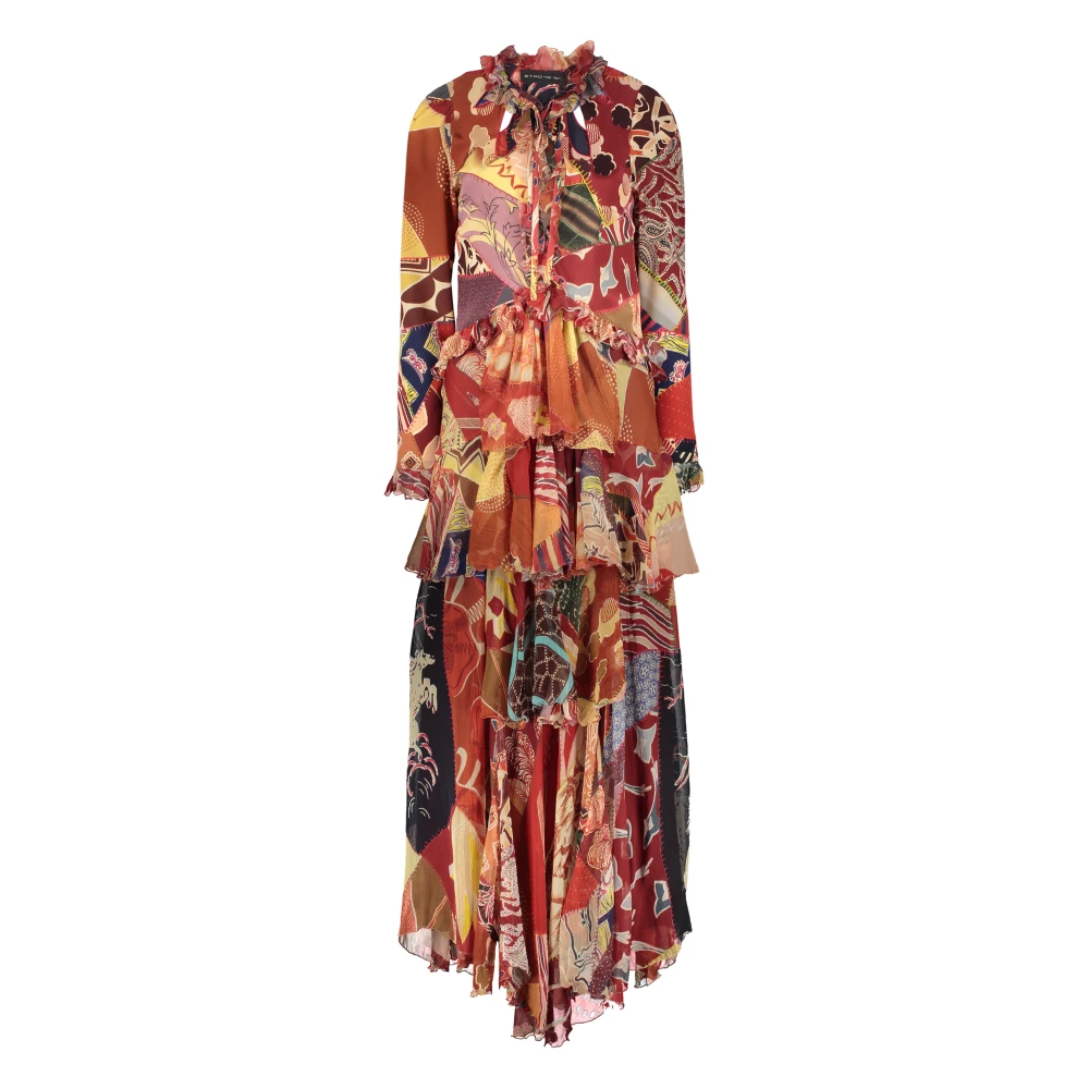 ETRO Gerimpelde Zijden Maxi Jurk met Jacquard Multicolor Dames