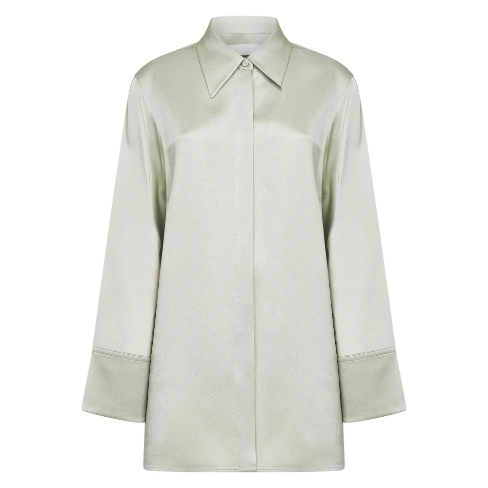 Jil Sander Women's Green Shirts, S, Oversized Satin Shirt