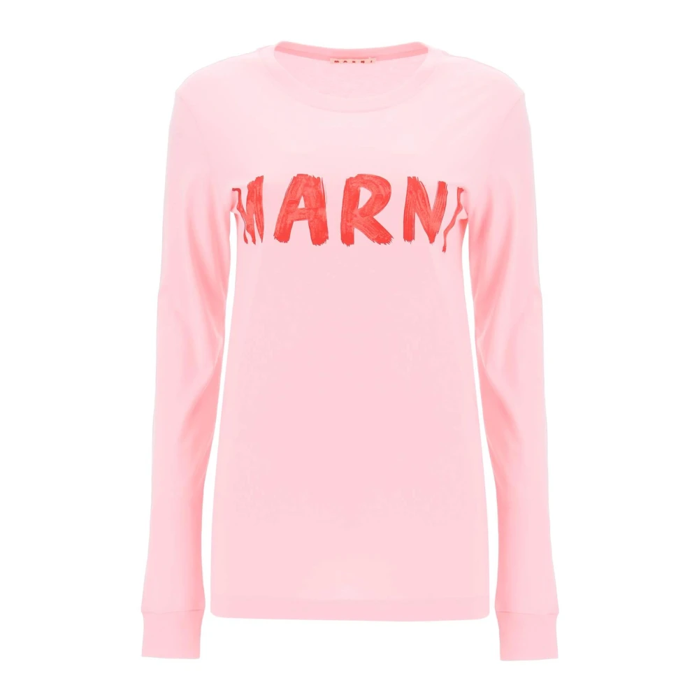 Marni Geborsteld Logo Longsleeve T-Shirt Pink Dames