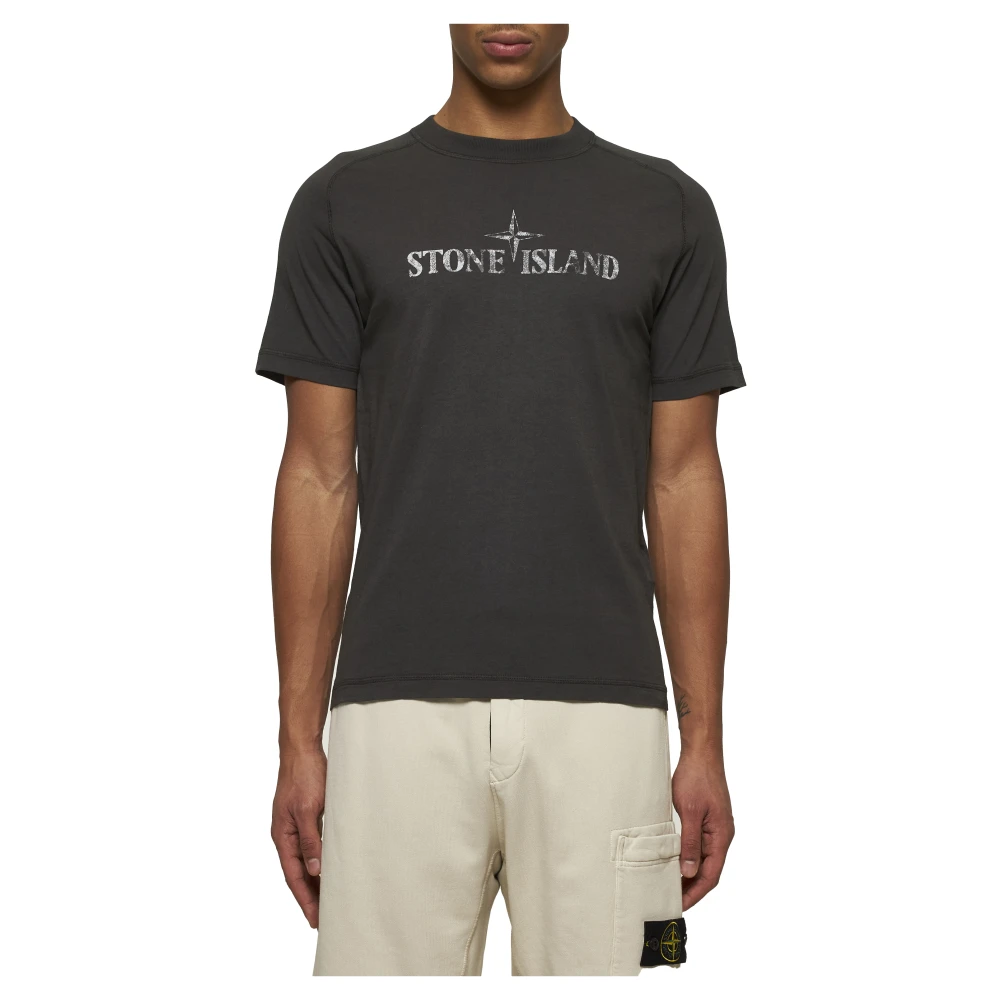 Stone Island Grijze Institutionele Drie Print T-shirt Black Heren