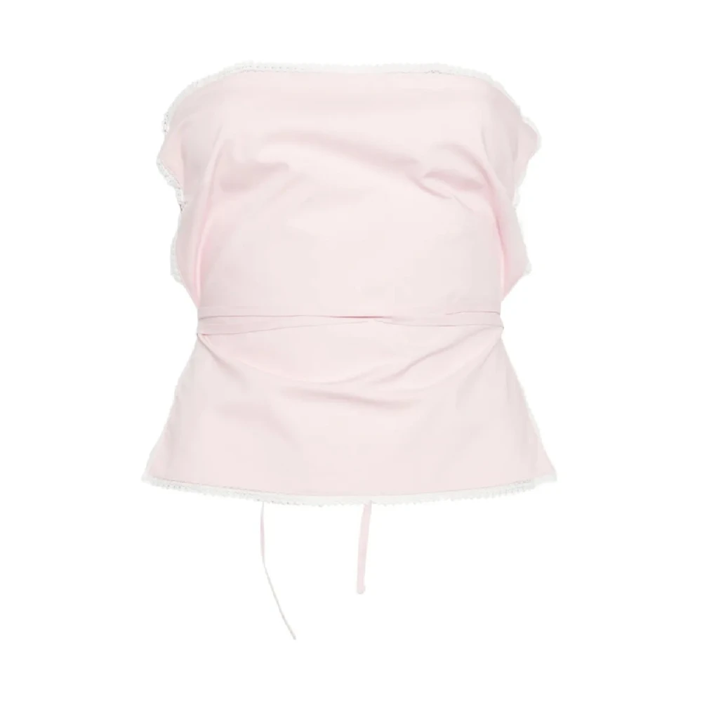 Msgm Women's Pink Lace-Trim Tie-Fastening Top - Sleeveless Tops - M - Tops