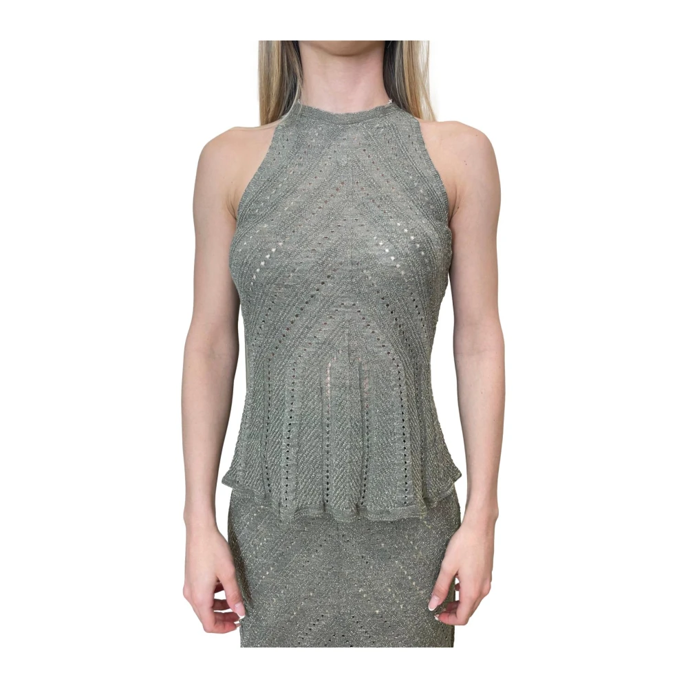 Twinset Women's Green Chevron Punched Knit Top - Knitwear - S - Knitwear