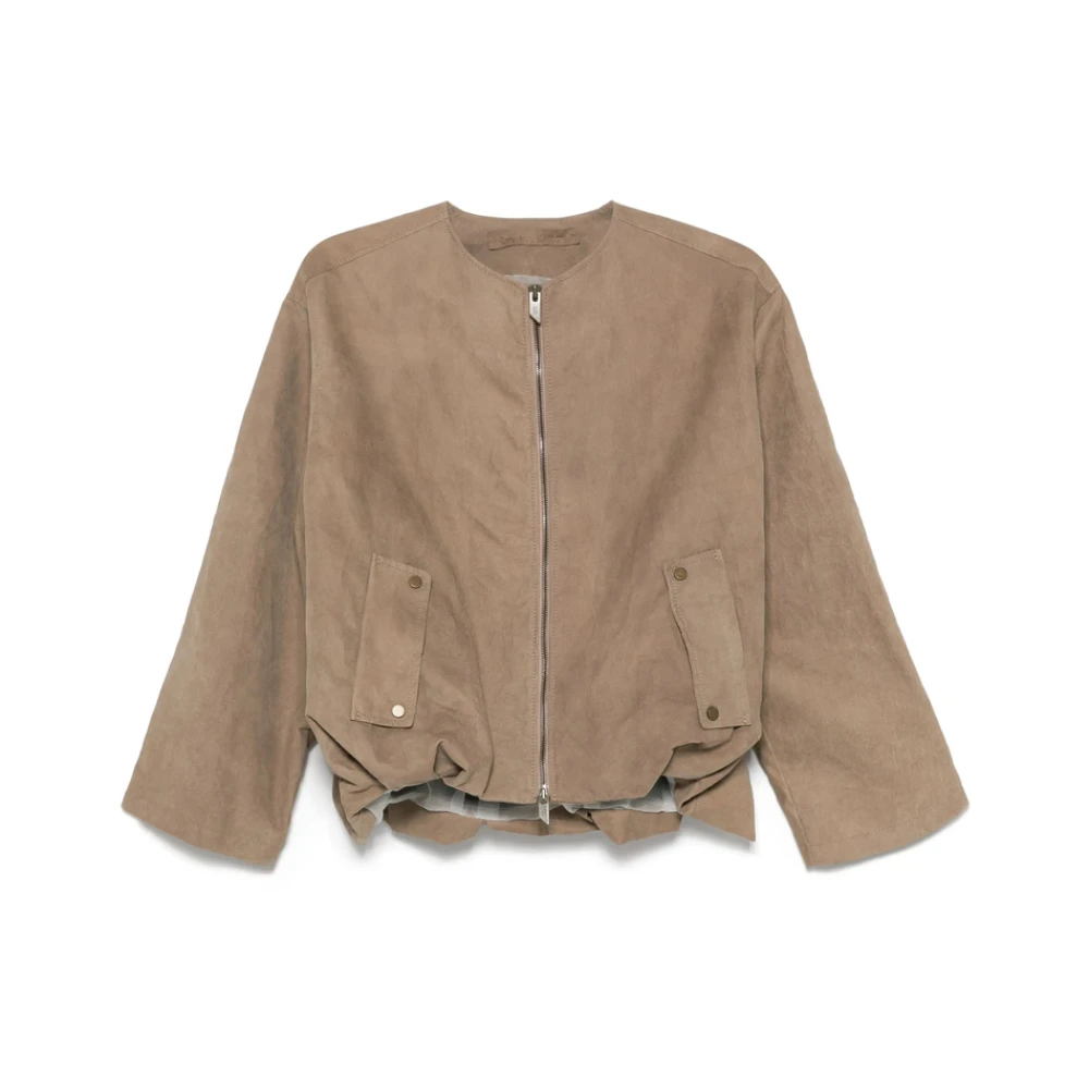 Salvatore Santoro Beige Puffball Hem Leren Buitenkleding Beige Dames