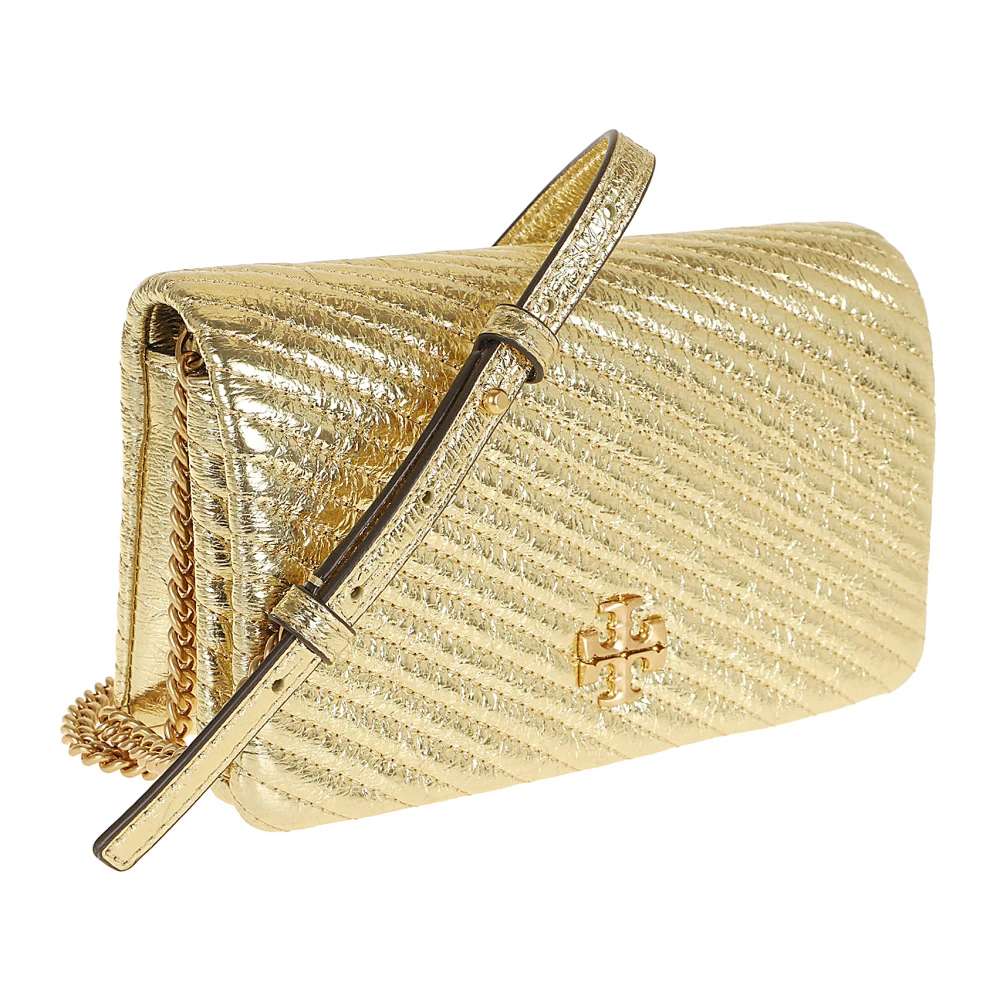 TORY BURCH Metallic Moto Quilt Chain Wallet Yellow Dames