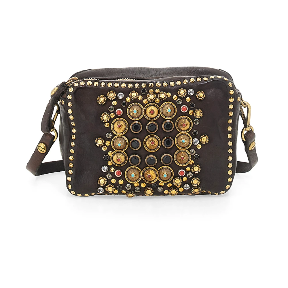 Campomaggi Zwarte leren aktetas met gekleurde studs Black Dames