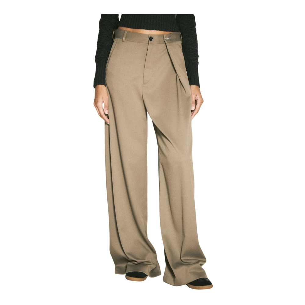 MM6 Maison Margiela Veiligheidsspeld Wijde Pijpen Broek Brown Dames