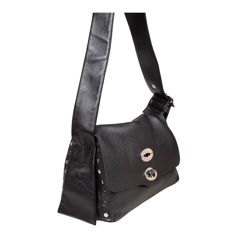 Zanellato Zwarte leren schoudertas Black Dames