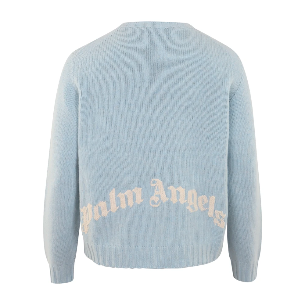 Palm Angels Heren Curved Logo Sweater Blue Heren