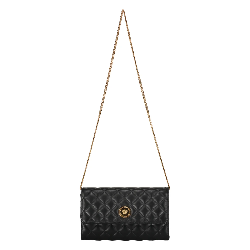 Versace Gewatteerde leren clutch met kettingriem Black Dames