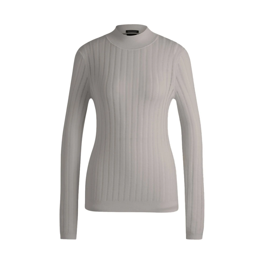 Hugo Boss Gestructureerde Turtleneck Sweater Grijs Gray Dames