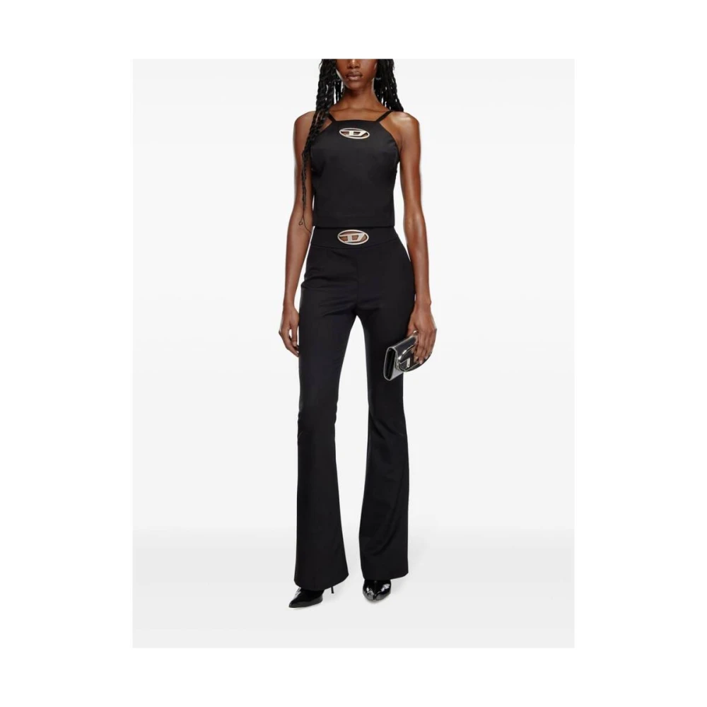 Diesel Zwarte Gebreide Flared Broek met Uitgesneden Details Black Dames