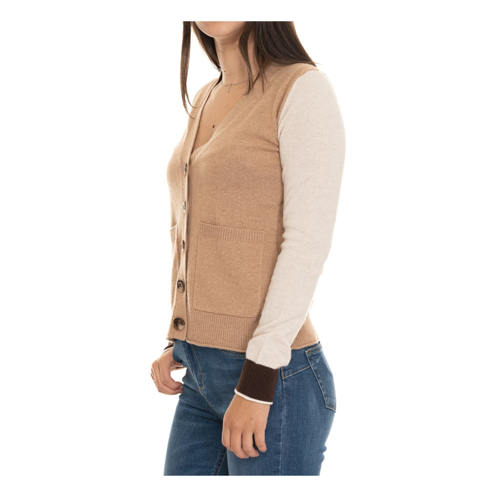 Pennyblack Bicolored Wol Kasjmier Vest met knopen Beige Dames