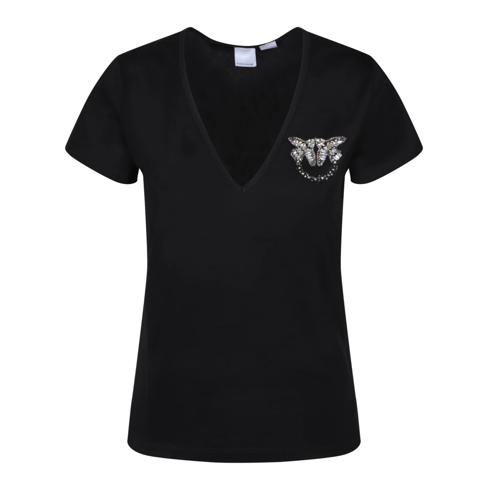 Pinko Zwarte T-shirts en Polos met Kristal- Studversiering Black Dames