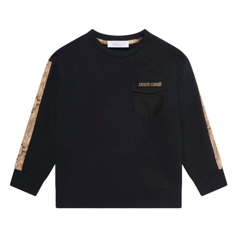 Roberto Cavalli Boys Black Sweatshirts,, Logo Sweatshirt Size 14 Y