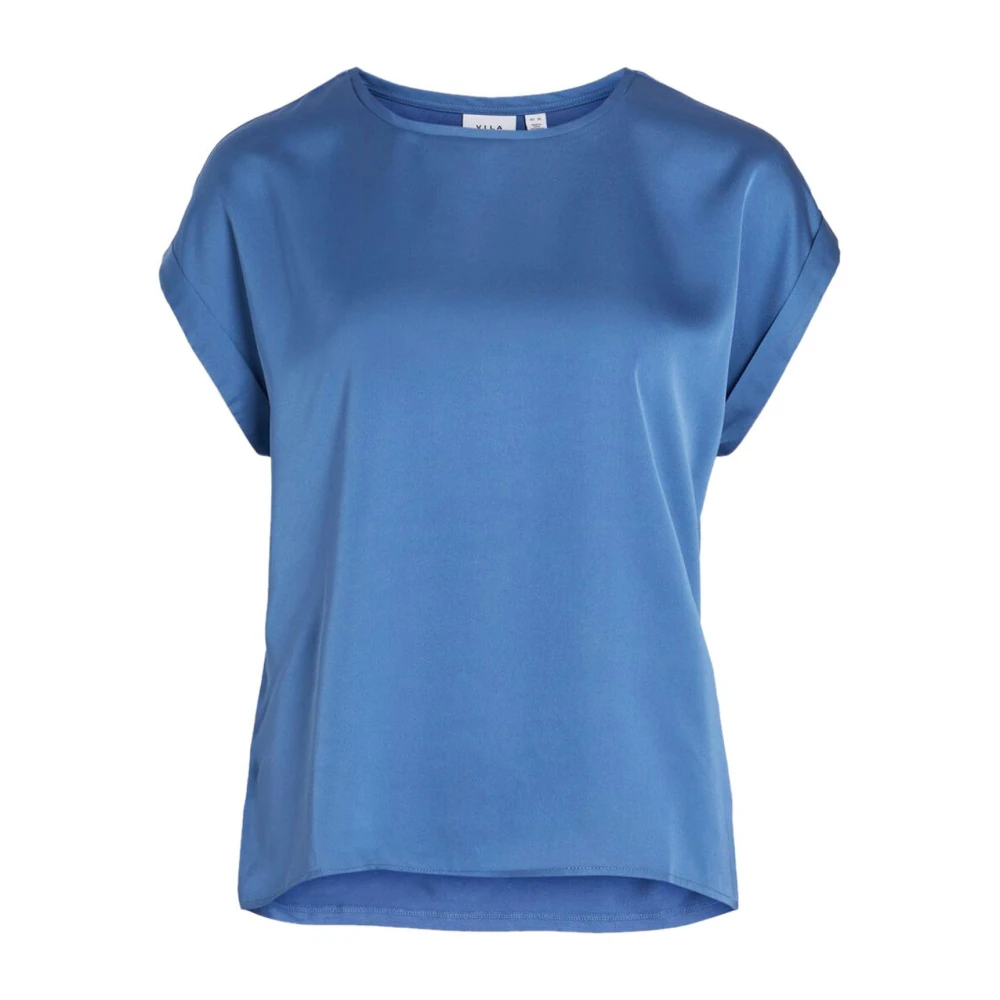 Vila Blauw effen dames T-shirt Blue Dames