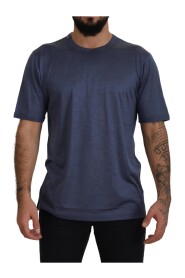 Blue Silk Crewneck Pullover Top T-shirt