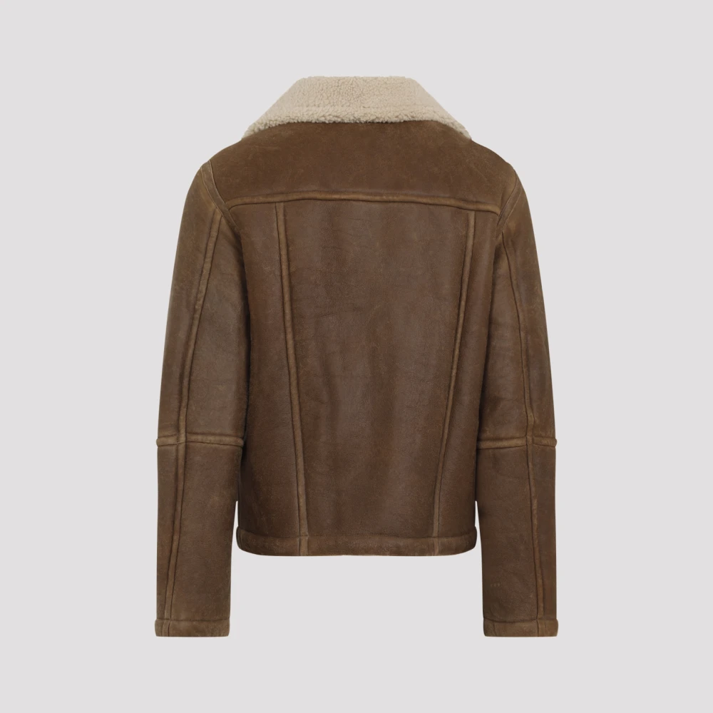 Yves Salomon Luxe Bruin Leren Shearling Jas Brown Heren