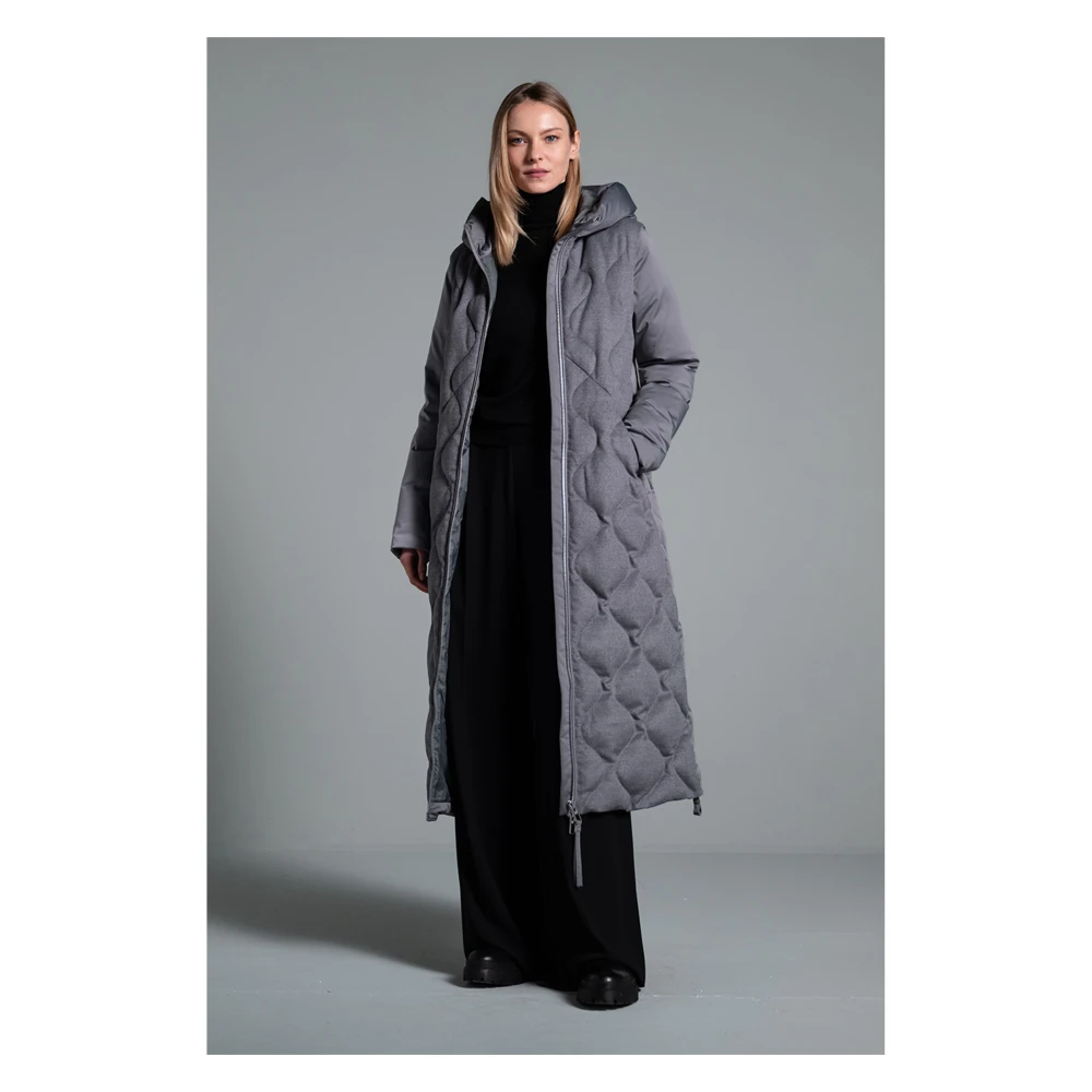 Duno Lange Puffer Parka Jas voor Vrouwen Gray Dames