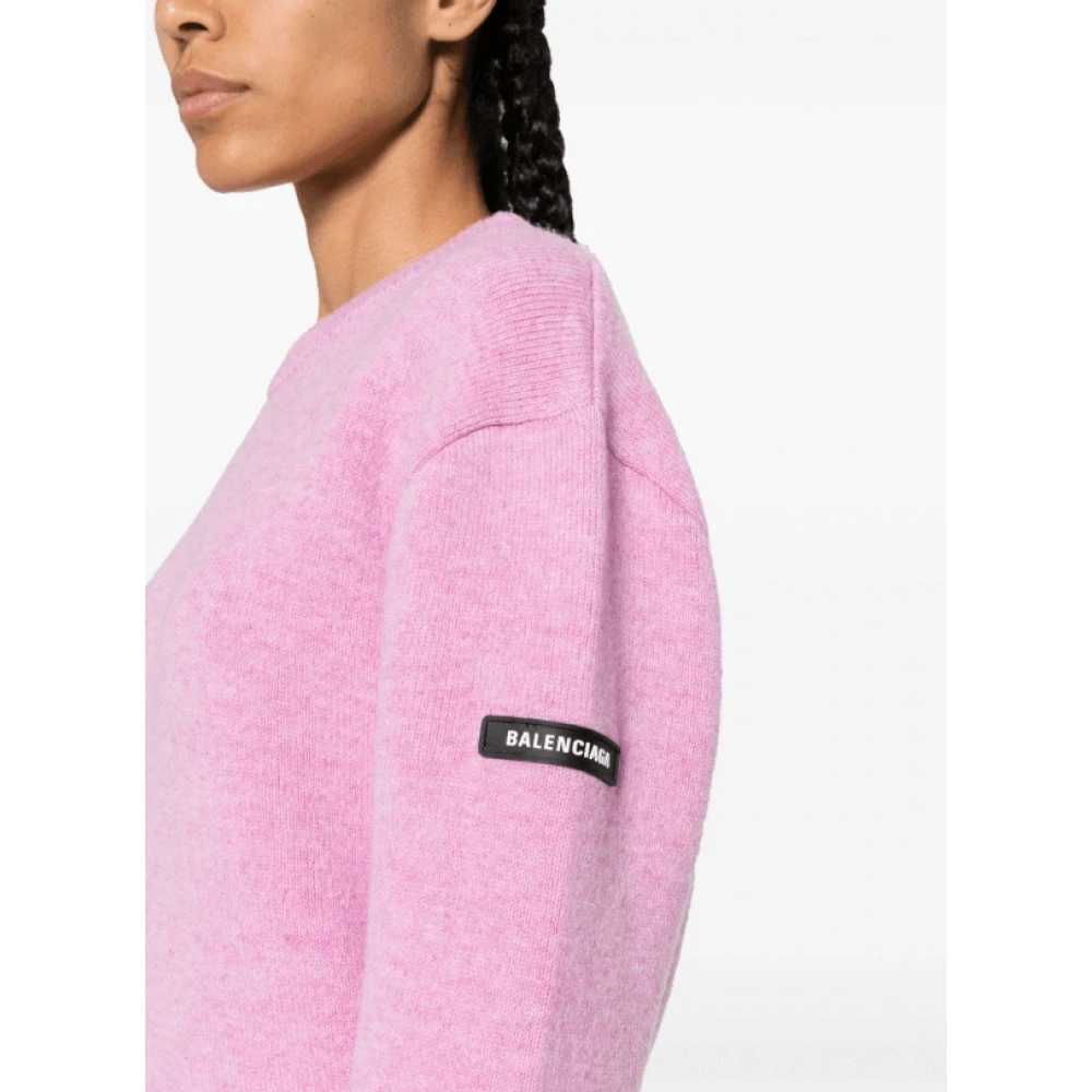Balenciaga Roze Logo Appliqué Trui Pink Dames