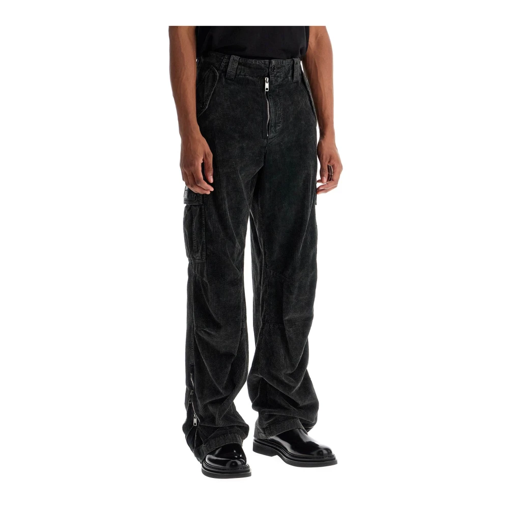 Dolce & Gabbana Corduroy Cargo Broek met Kniebocht Gray Heren