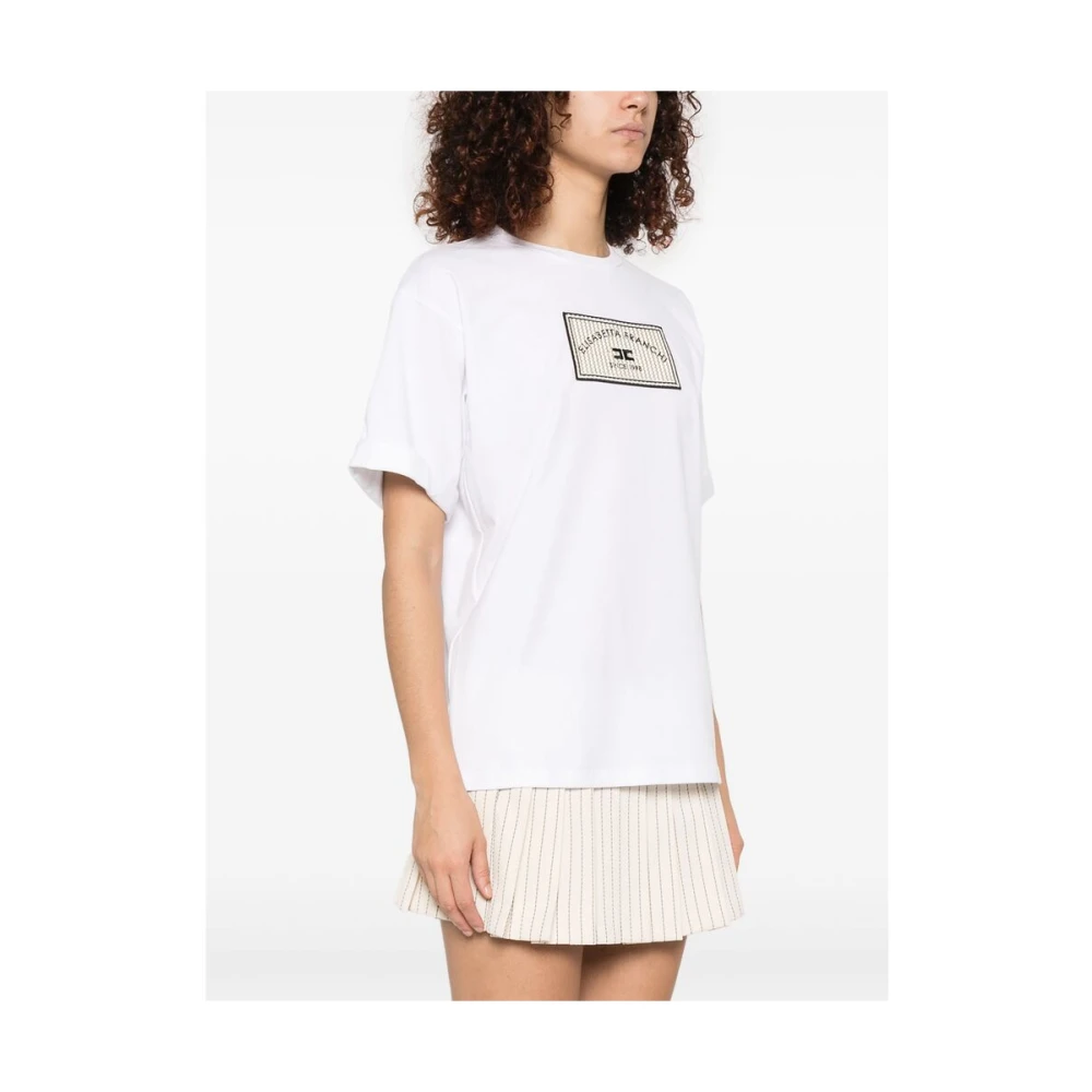 Elisabetta Franchi Witte Crew Neck Korte Mouw T-shirt White Dames