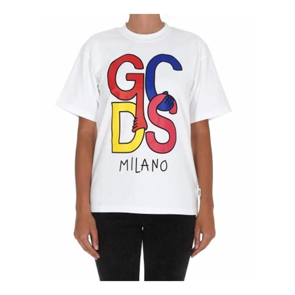 Gcds Wit Katoenen T-Shirt met Logodetail White Dames