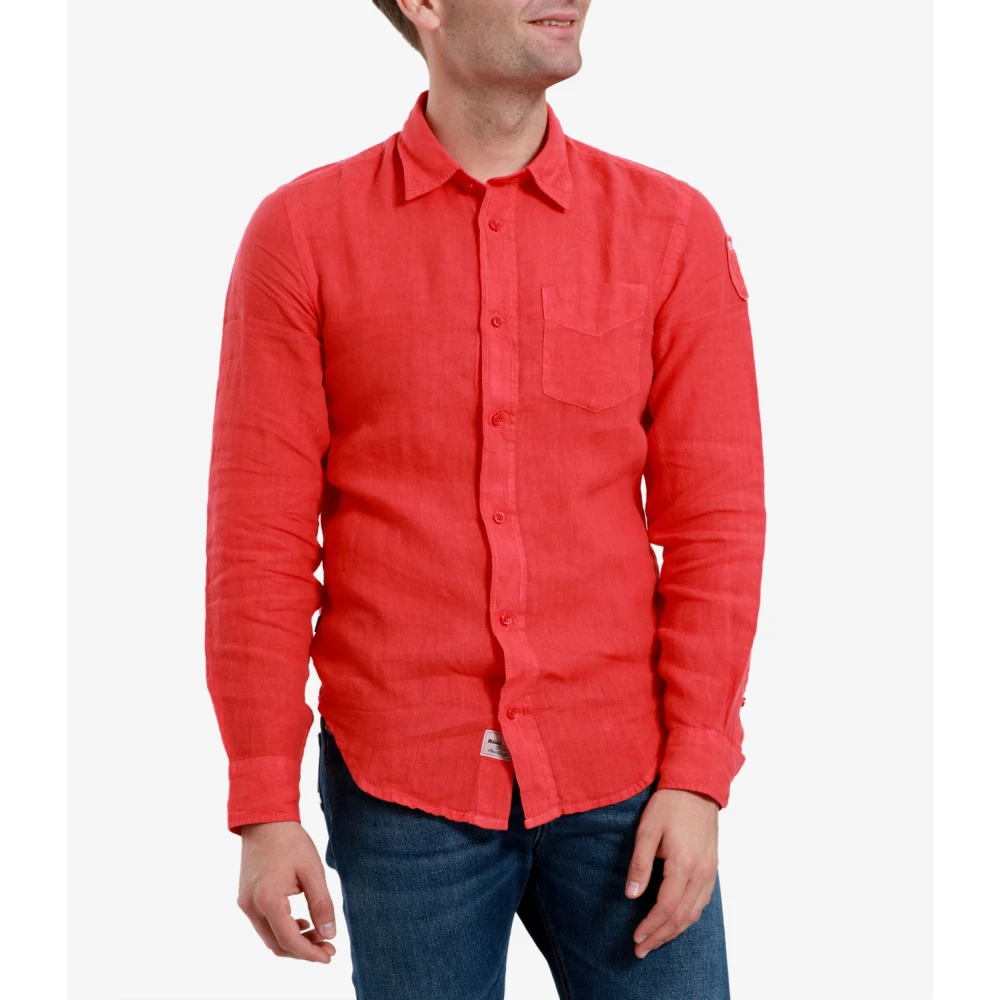 Blauer Koraalrode Linnen Overhemd met Lange Mouwen Red Heren