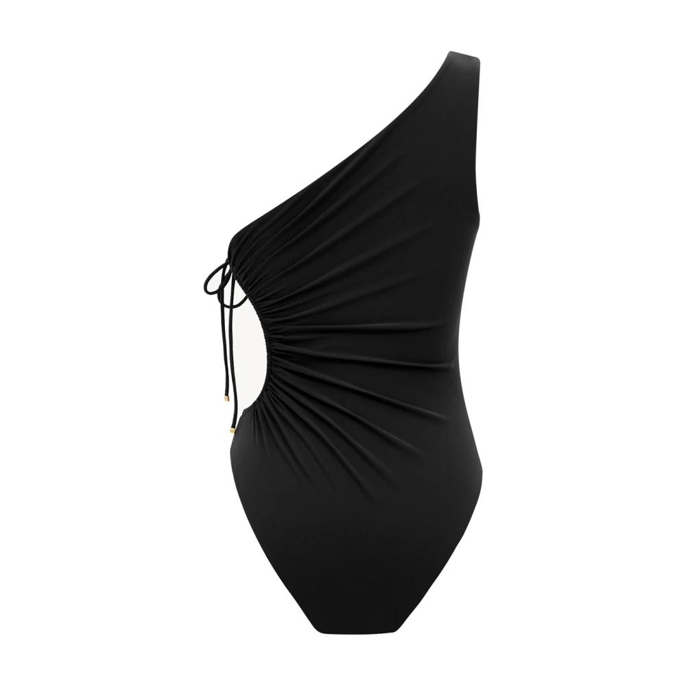 Saint Laurent One-Shoulder Strandkleding Jurk met Trekkoord Black Dames