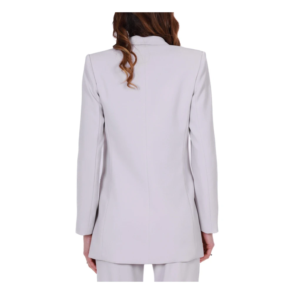 Elisabetta Franchi Elegant Crêpe Pak met Lange Jas en Wijde Broek Gray Dames