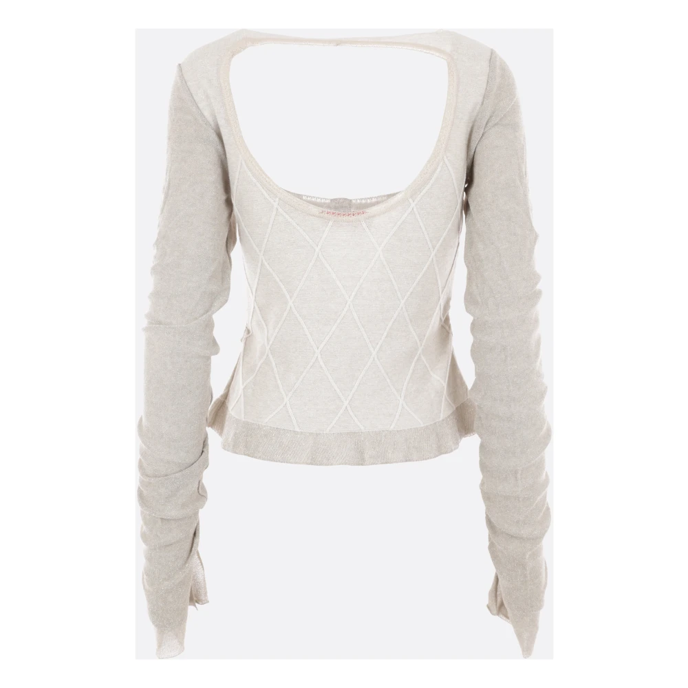 Cormio Zilveren Lurex Cardigan met Ruitpatroon Beige Dames