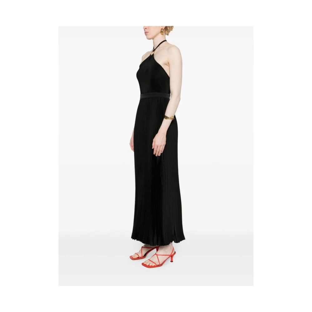 L'idée Zwarte Plissé Halternek Jurk met V-Rug Black Dames
