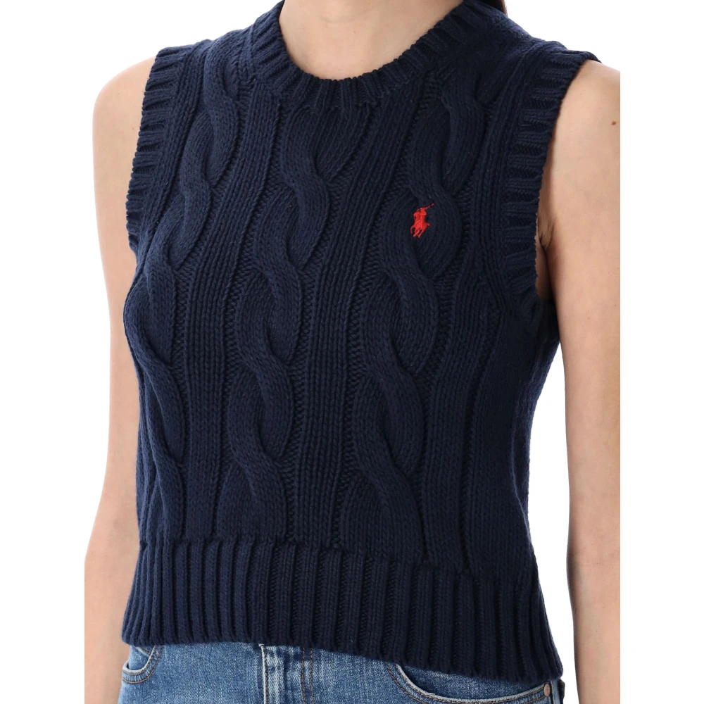 Ralph Lauren Kabel Gebreid Vest Blue Dames