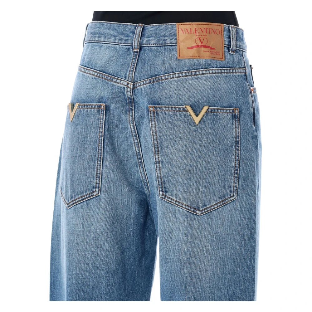 Valentino Garavani Denim Jeans met V Gouden Detail Blue Dames