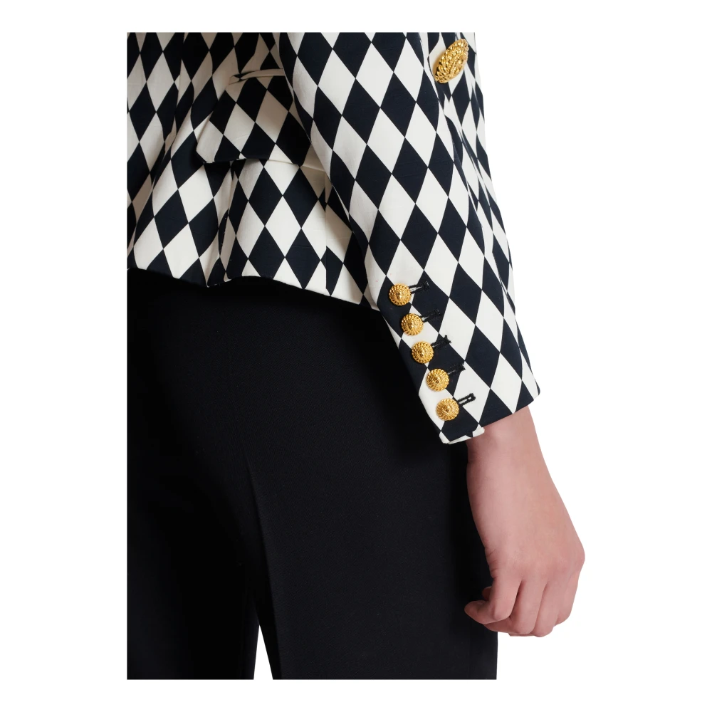 Balmain 6-knoops Diamond crêpe jas Black Dames