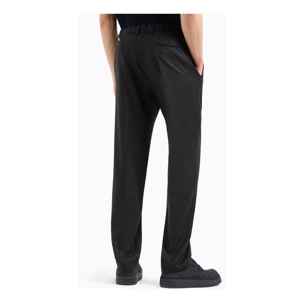 Emporio Armani Flanellen broek met riemdetails Black Heren