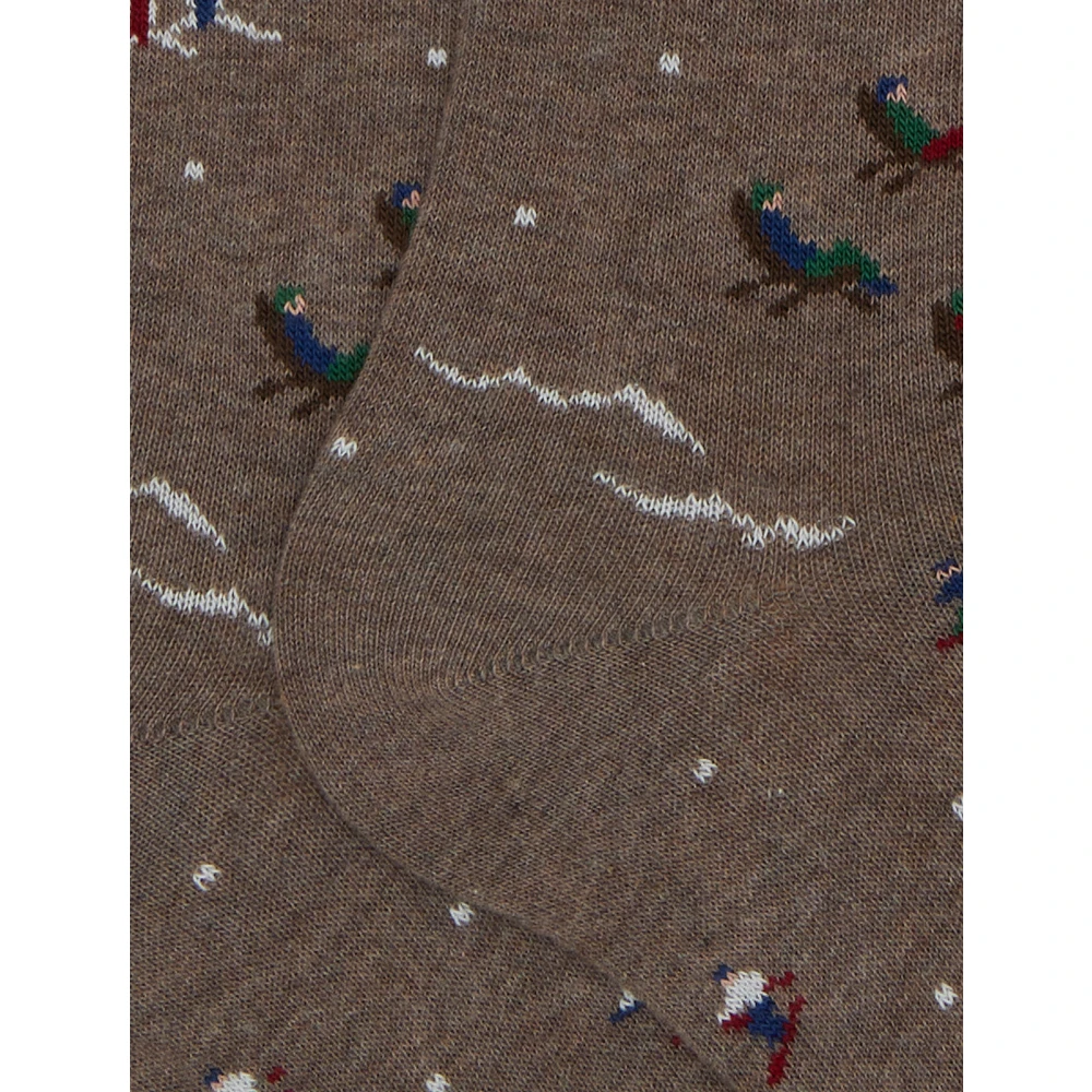 Gallo Lange rode katoenen sokken voor dames met berg- en skiërsmotief Brown Dames