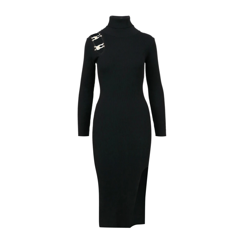 Simona Corsellini Zwarte jurk met hoge hals en zijsplit Black Dames