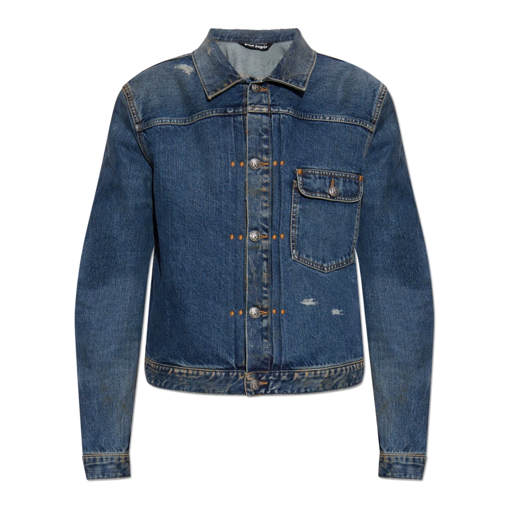Palm Angels Denimjack met vintage-effect Blue Heren