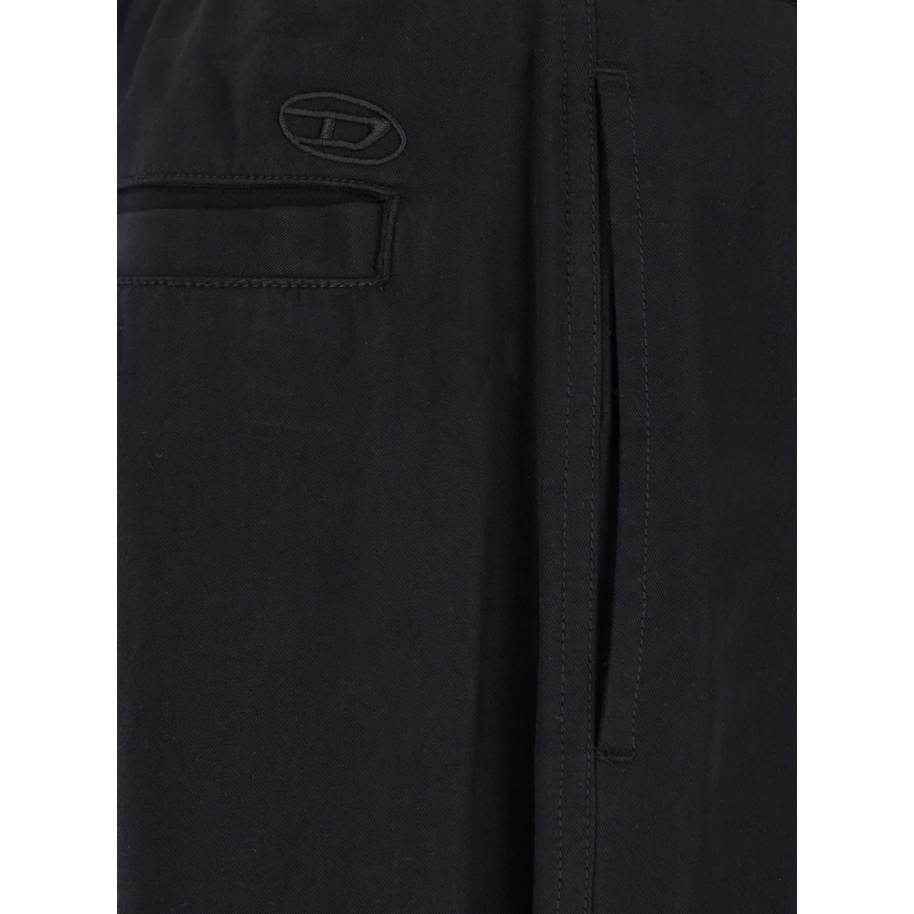 Diesel Zwarte D Logo Geborduurde Broek Black Heren