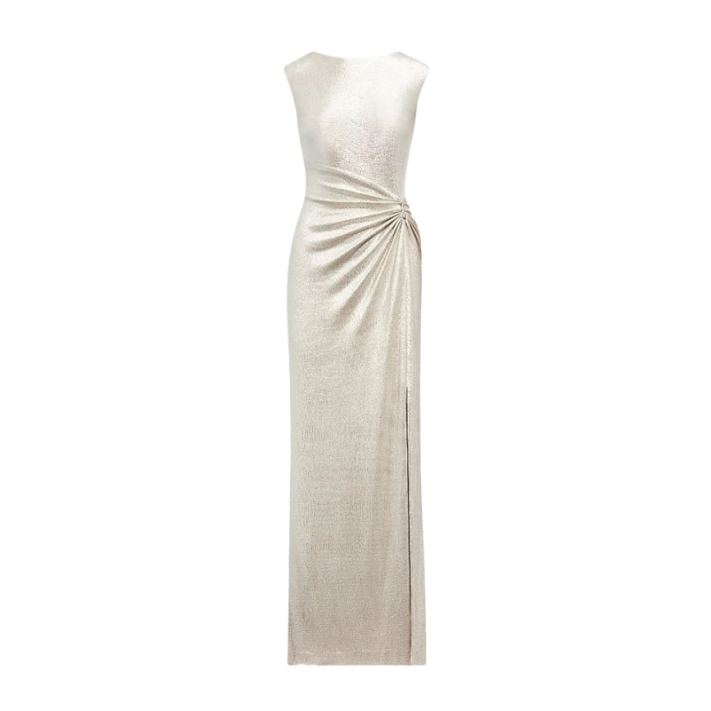 Ralph Lauren Metallic Knit Maxi Jurk Gray Dames