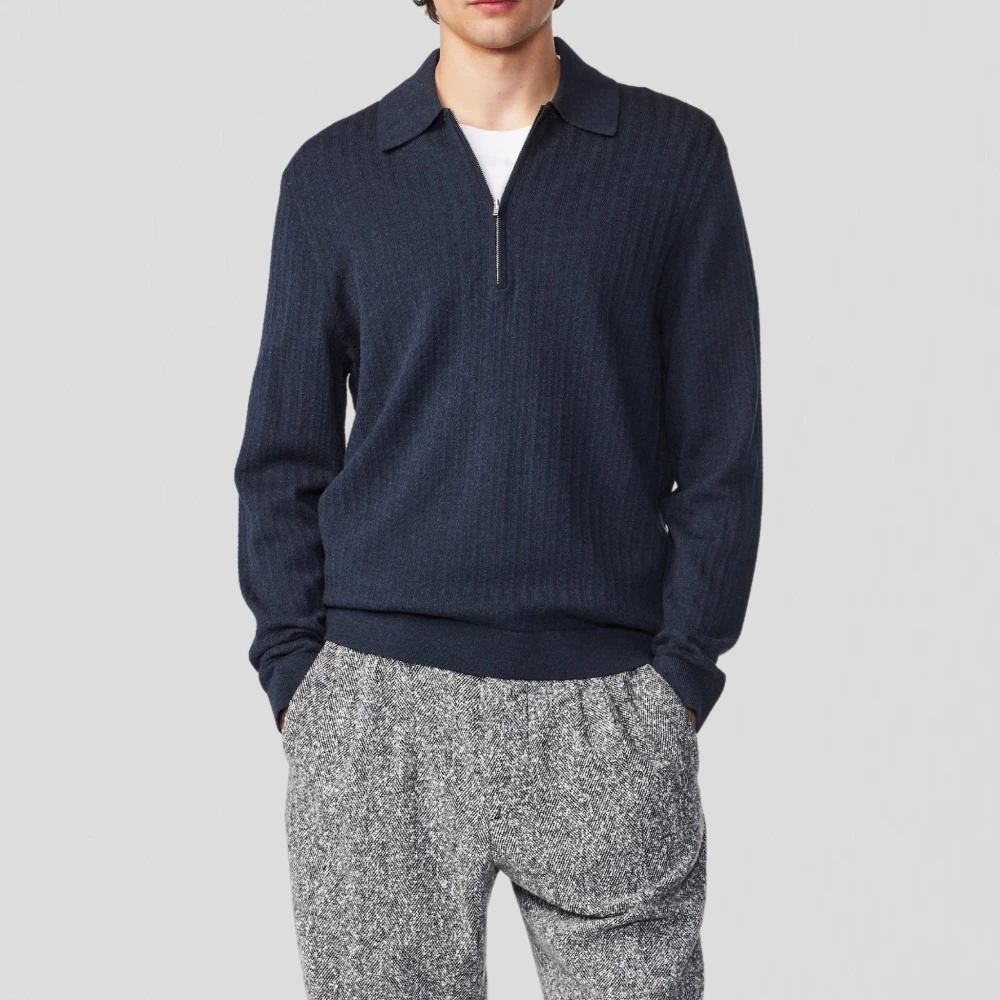 Nn07 Navy Melange Half Zip Polo Blue Heren