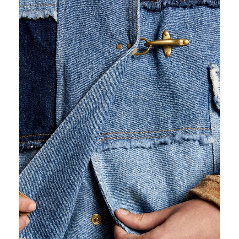 Fay Patchwork Denim Jack met Franje Details Blue Dames