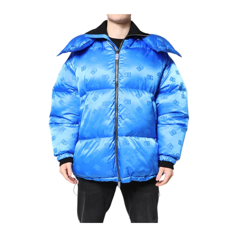 Dolce & Gabbana Men's Blue Quilted Hooded Jacket With Logo - Winter Jackets - S - Jackets