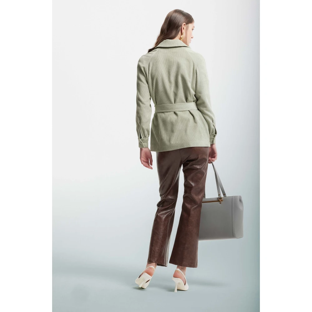 Kocca Geribbelde stofjas met riem Green Dames
