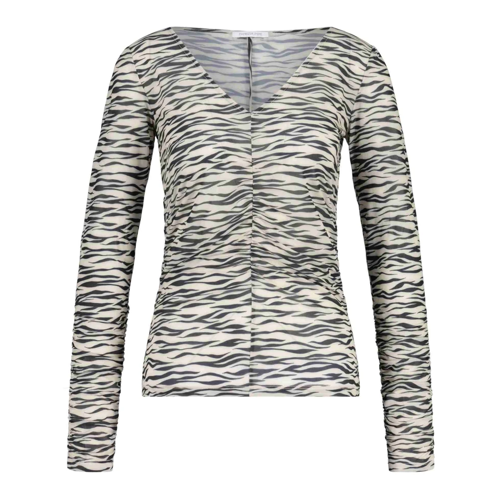 PATRIZIA PEPE Zebra Look Blouse V-Hals Transparant Zacht Multicolor Dames
