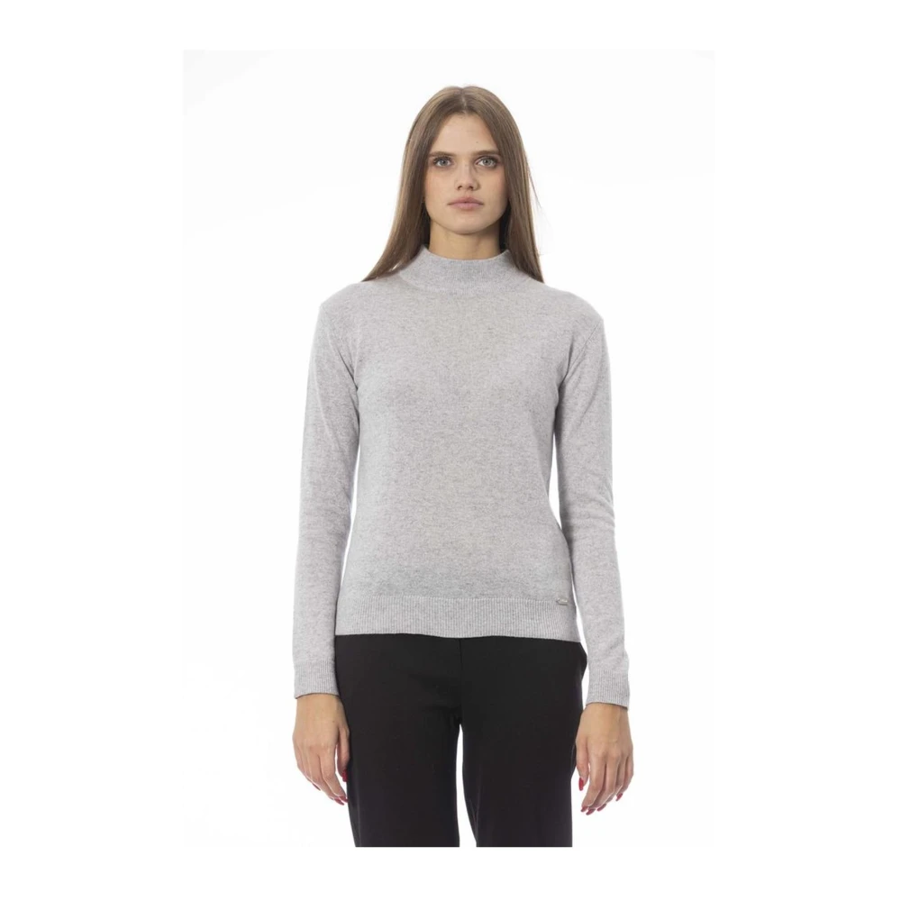 Baldinini Trendy Gebreide Trui met Monogramdetail Gray Dames