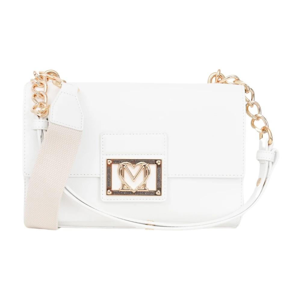Love Moschino Witte Dames Tas met Gouden Metalen Logo Plaat White Dames