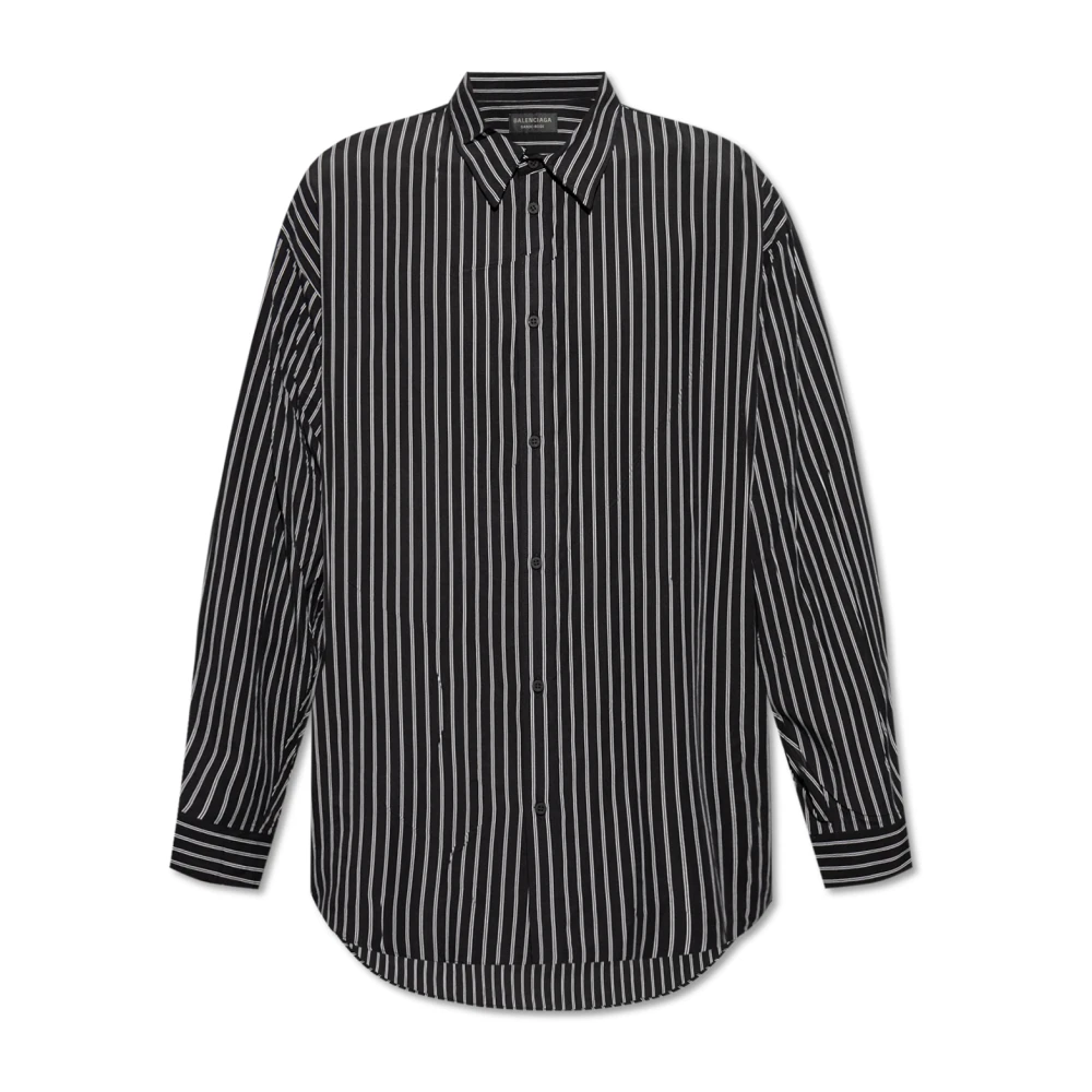 Balenciaga Shirt met Streepjespatroon Black Heren