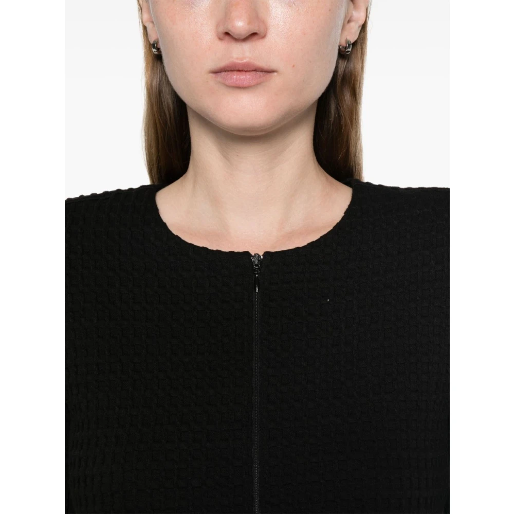 Emporio Armani Zwarte Wafel Gebreide Jas Black Dames